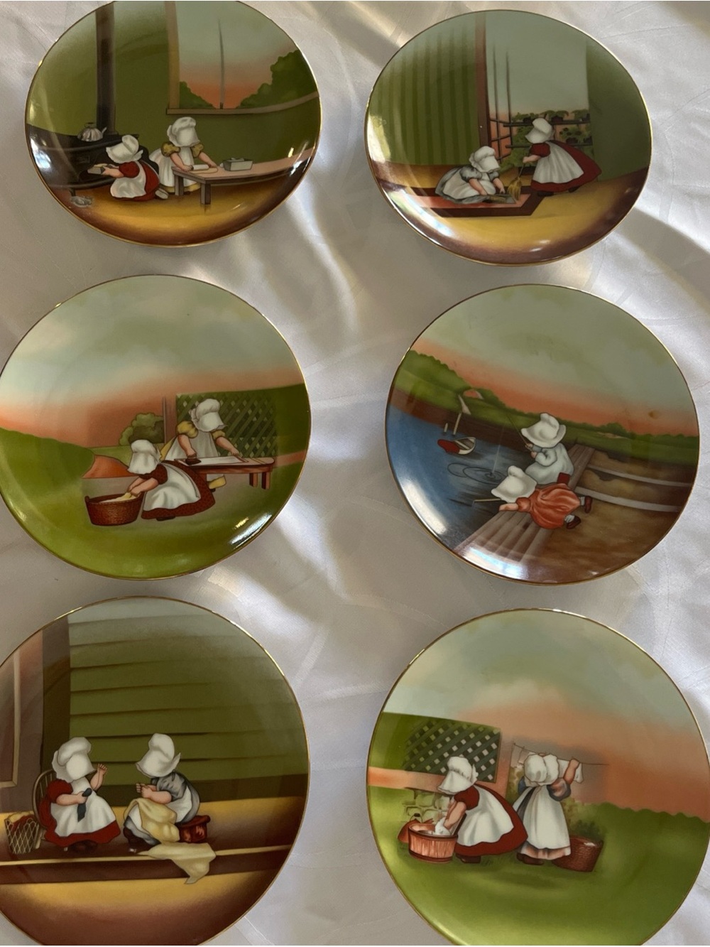 Royal Bayreuth Sun Bonnet  babies plates set of 6 Hand-Painted Ceramic
